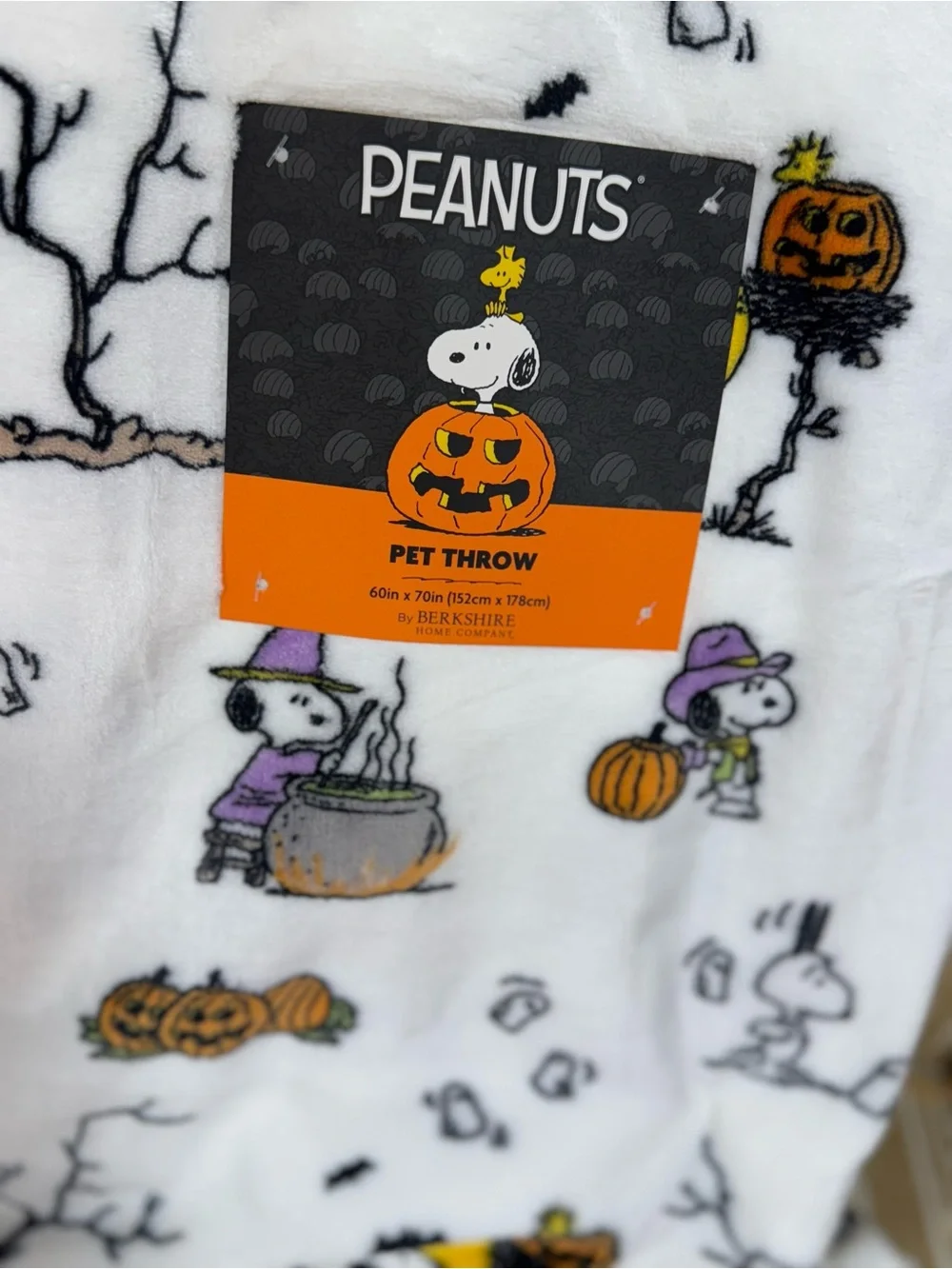 Peanuts Halloween Throw Blanket White, Black, Orange, Purple, Yellow